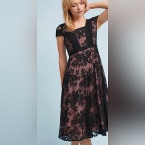 MOULINETTE SOEURS Anthropologie Romantic Black Unconventional Lace Dress